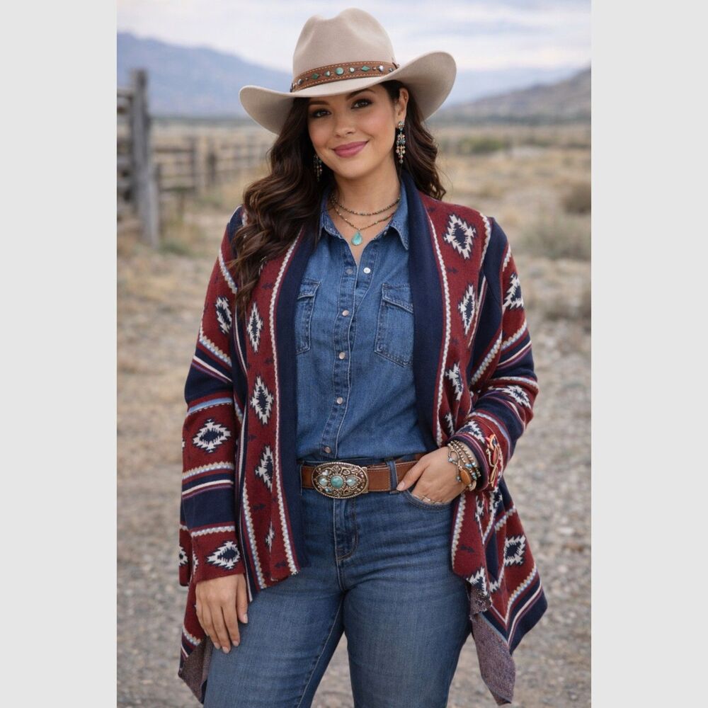Wrangler Western Aztec Southwestern Asymmetric Cardigan Sweater Size S